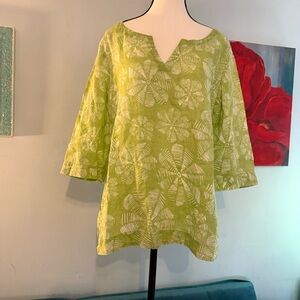 J Jill Womens Tunic Top Split Sides Blouse Popover Green Print size L P Large